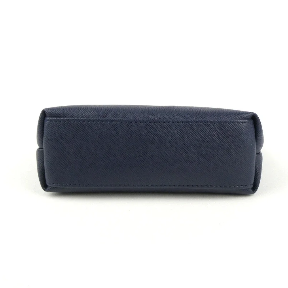 Michael Kors Black Navy Leather Cosmetic Zipper Pouch Case